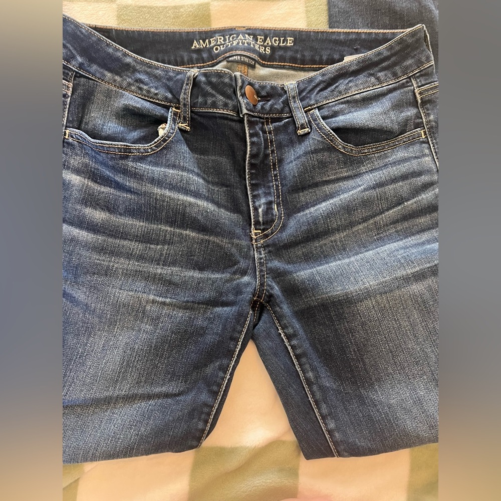 American Eagle Outfitters Blue Skinny Jeans with Distressed Look